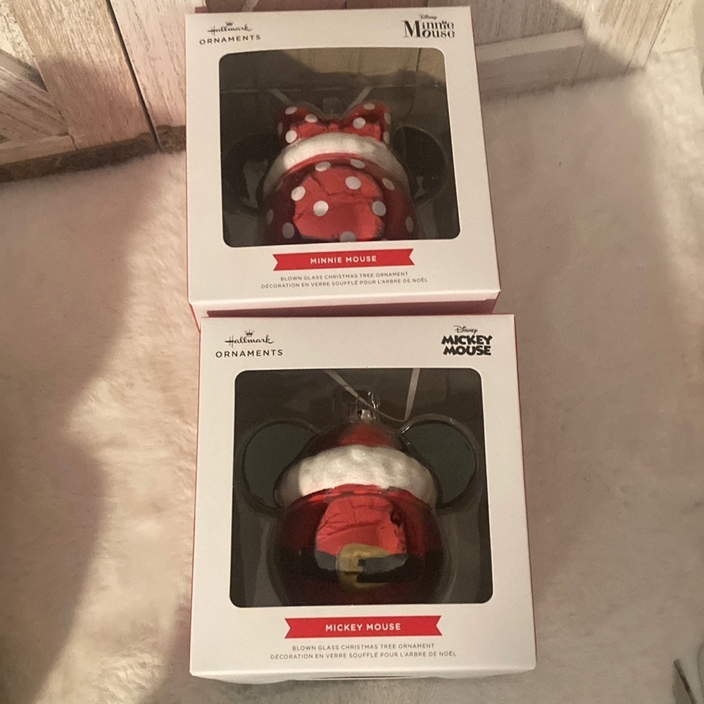 Hallmark Disney Mickey and Minnie Mouse GLASS Ornaments